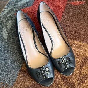 Tory Burch Lowell 2 65MM Soft Calf Leather Peep Toe Wedge